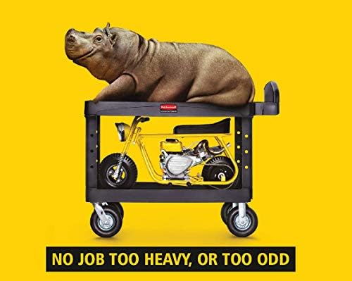 Rubbermaid Commercial Products 2-Shelf Service/Utility Cart with Wheels, 300-Pound Capacity, Black, Lipped Shelves with Handle, Use in School/Restaurant/Warehouse/Manufacturing - Poueer