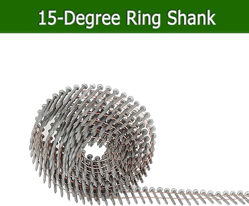 marddpair 1-3/4-Inch x .092-Inch Siding Nails 15-Degree Collated Wire Coil Full RoundHead Ring Shank Hot-Dipped Galvanized 3600 Count for Rough Nailing of Lathing and Sheathing Materials - Poueer