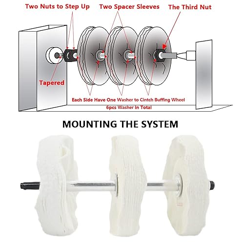 Woodworking Lathe Buffing System 16' #2MT Mandrel 3-Step Buffing Wheel Kits 8inch with 3pcs Polishing Cutting Compounds - Poueer