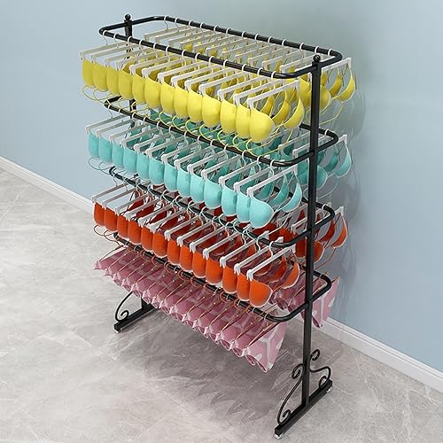 Retail Lingerie Display Stand - 4 Tier Floor Standing Boutique Commercial Shelves, Metal Large Double Sided Clothing Rack for Lingerie,Socks,Panties,Black-80x45x150cm - Poueer