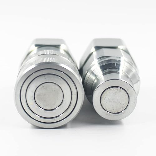 1/2'' NPT Flat Face Hydraulic Quick Connect Coupling Set Skid Steer Loader Quick Disconnect Coupler with Dust Caps ISO12.5 - Poueer