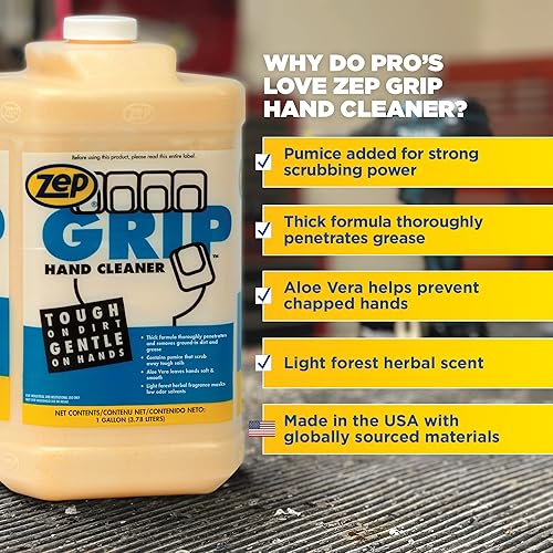 Zep Grip Industrial Pumice Hand Cleaner - 1 Gallon, (Case of 4) 308524 - Heavy Duty Degreaser. Contains Aloe Vera For Soft Smooth Finish - Poueer