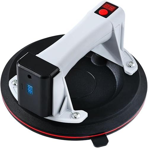 Electric Glass Suction Cup Lifter 8'-400lbs Max Load-Digital Display Suction Cups-Monitor-Auto Start Pump-Detachable Battery. Glass, Granite, Tile, Metal, Windshield Suction Cup Handles Tool. - Poueer
