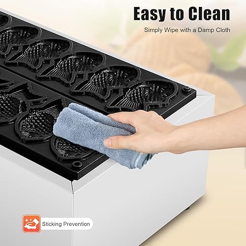 Fish Waffle Maker 110V/Commercial Use, 2400W Electric Taiyaki Machine, Mini Fish Shaped Waffles with Non-Stick Coating, for Home, Restaurants, Milk Tea Shops, Dessert Shops - Poueer