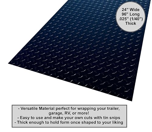 24' x 96' Black Aluminum Diamond Plate Sheet .025' Thick (1/40th) - Trailer Rock Guard, wainscotting Garage Diamond Trim, Cargo Enclosed Trailer Hauler Guard - Poueer