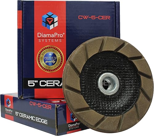 Ceramic Edge Threaded 5 Inch Ceramic Concrete Grinding Cup Wheel Grinding, Preparation, & Removing Coating (50 Grit) - Poueer
