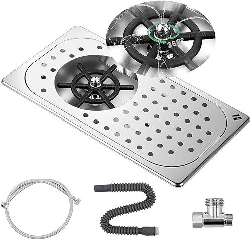 Huanyu Pitcher Rinser with 360 Degree Rotating High-Pressure Nozzle Stainless Steel Pitcher Washer with Drain and Drip Tray Automatic Cup Washer for Household and Commercial 12.78 * 6.97 * 1.58' - Poueer