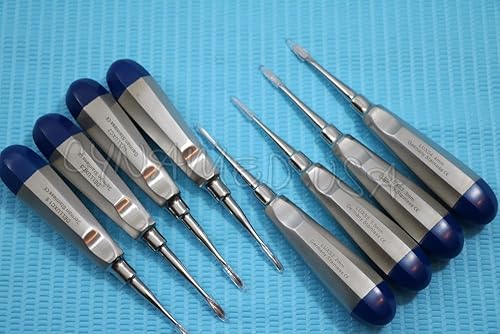 New German Grade Dental Elevator Tooth Extraction Extracting Tools 8 Pcs Straight + Curved 1.5MM to 4MM Complete Set(A+ Quality) - Poueer