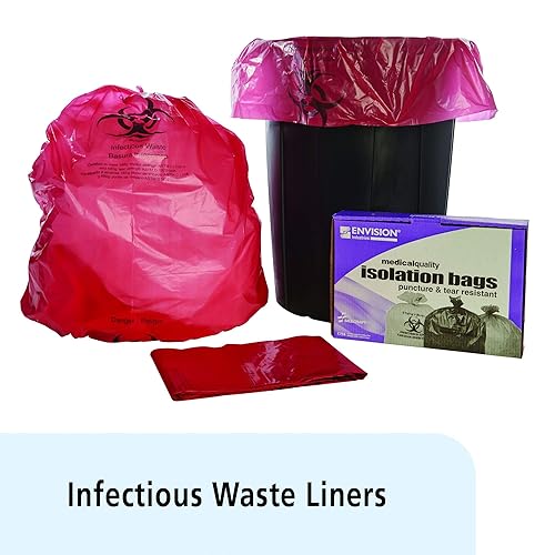Stout by Envision Medical Waste Bags, 40-45 Gal, 45'x49', Red, 1.2 Mil, 100 ct. Extra Heavy, Made in America by People Who are Blind or Visually Impaired - Poueer
