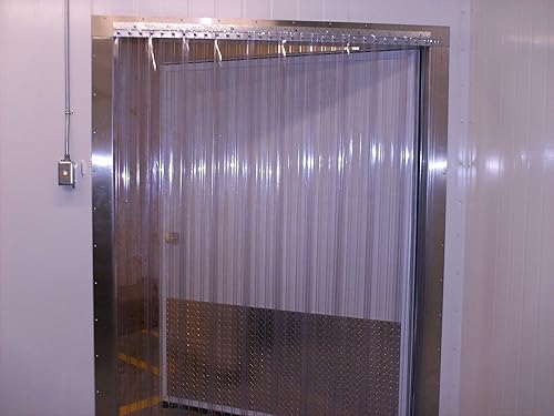 Strip Door Curtain - 72 in. (6 ft) Width X 108 in. (9 ft) Height - Ribbed Anti Scratch 8 in. Wide x .131 Thick Strips with 50% Overlap - Poueer