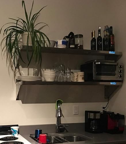 AmGood 14' Width x 30' Length | Stainless Steel Wall Shelf | Square Edge | Metal Shelving | Heavy Duty | Commercial Grade | Wall Mount | NSF Certified - Poueer