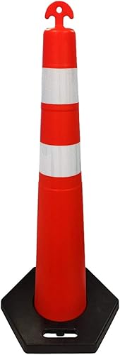 Electriduct 42' T-Top Traffic Channelizer Cones Stackable Safety Polyethylene Delineator Post with Base MUTCD - Pack of 6 - Poueer