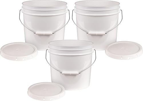 ATERET 2 Gallon White Pail & Lid - Durable Mil All Purpose Pail with Lids - Food Grade - BPA Free Plastic (12 Pack) - Poueer