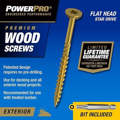 Power Pro 48618 Wood Screws, #10 x 6', Premium Outdoor Deck Screws, Rust Resistant, Epoxy Coated Bronze, 5lb Tub, 177 pcs - Poueer