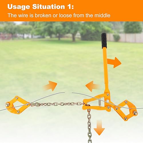 Chain Fence Strainer, Heavy Duty Fence Stretcher Tensioner, Capacity 2200lbs Steel Fence Repair Tool, Plain Barbed Woven Wire Stretcher Tool for Center & End Post Pull - Poueer