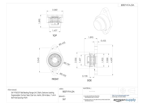 SKF FYTB 15 TF Ball Bearing Flange Unit, 2 Bolts, Setscrew Locking, Regreasable, Contact Seal, Cast Iron, Metric, 15mm Bore, 76.5mm Bolt Hole Spacing Width - Poueer