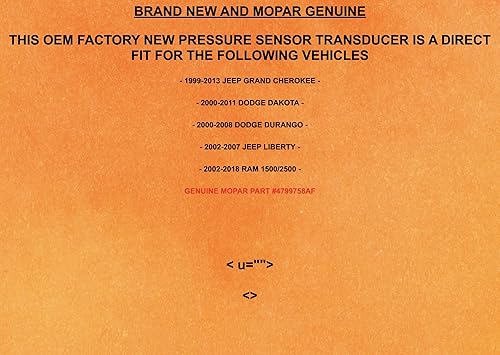 OEM Genuine PRESSURE TRANSDUCER GENUINE 4799758AF - Poueer