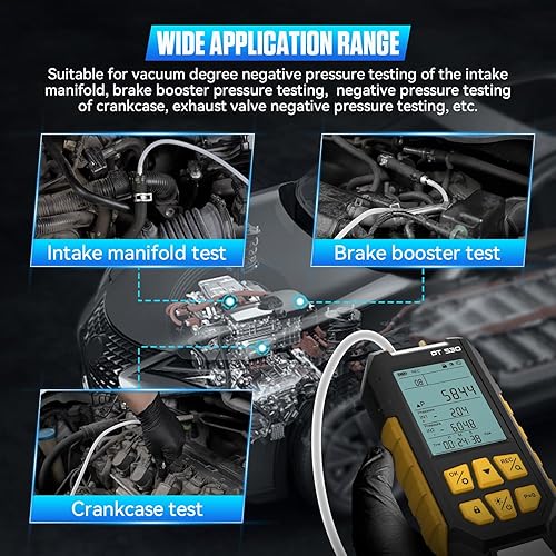 PT530 Digital Manometer,Air and Gas Pressure Tester,Dual Differential Digital Manometer,-100 to 300 Kpa Measurement Range,10 Pressure Units,Data Locking,Storage and Flashlight - Poueer