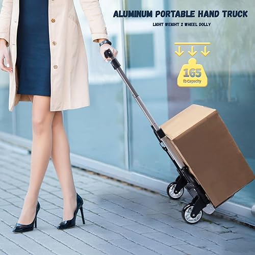 Folding Hand Truck and Dolly,165 lb Capacity Aluminum Portable Cart Foldable 2 Wheel Dolly with Telescoping Handle - Poueer