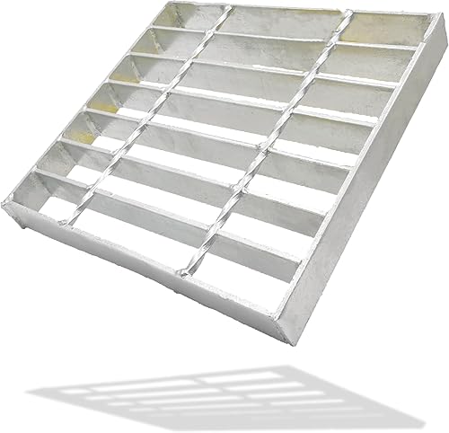 Galvanized Steel Drain Grate with Base, 16x16 Outdoor Drain Cover and Frame, B Class Sewer Grate with Lip, Durable Heavy Duty Channel Grate, Sliver Square Drainage Grate Driveway - Poueer