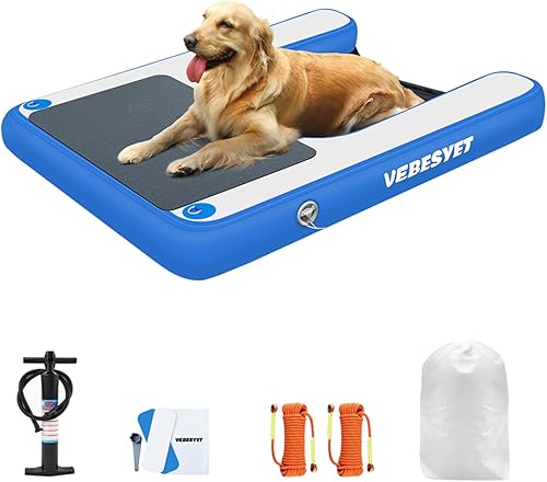Inflatable Dog Water Ramp, Dog Floats Ramp Ladder for Pools, Boats, Docks, Sea and Lake, Non-Slip EVA Dog Pool Ramp Platform for Dogs Up to 150LBS - Poueer
