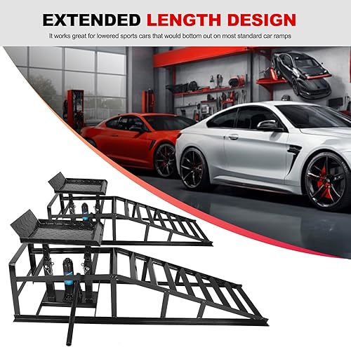 2 Pack 5T 10000lbs Hydraulic Car Ramps Low Profile Car Lift Service Ramps Truck Trailer Garage Lift Height Range 9.8' to 15' Hydraulic Vehicle Ramps Black - Poueer