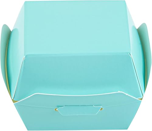 Restaurantware 2.5 x 2.5 x 2 Inch Mini Burger Boxes 100 Clamshell Food Containers - Hinged Lid Disposable Turquoise Paper Take Out Boxes Serve Sliders Or Finger Foods - Poueer