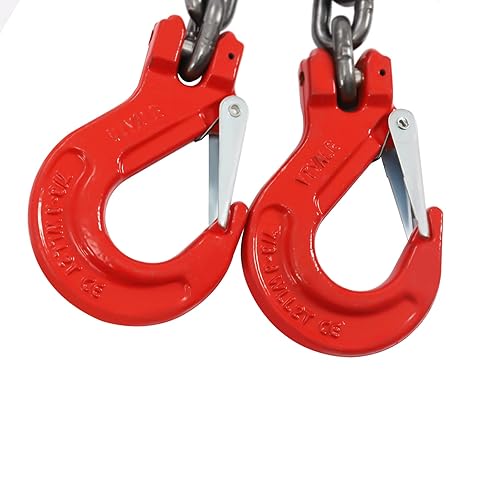 10FT Chain Sling Lift Chain 5/16 Inch Hoist Lifts G80 5T Load Capacity Lifting Chain Sling with 4 Leg Grab Hooks and Adjuster Used in Mining, Machinery, Ports, Building - Poueer