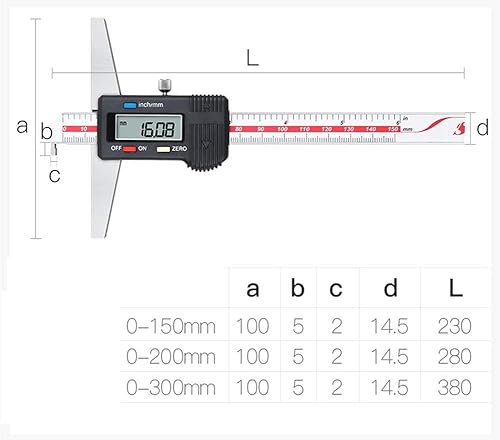 General Tools Depth Gauge Vernier Caliper 0-150mm 0-200mm,0-300mm (Digital 150mm(Double-Hook)) - Poueer