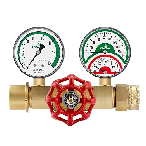 Watflow Water Flow Gauge, Temperature and Pressure Test Assembly, 0-160psi,0-13 GPM, 3/4' Female Hose Thread. - Poueer
