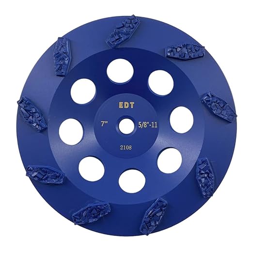 7' PCD Grinding Wheel for Epoxy, Glue, Mastic and Paint, 9 Crushed Chip PCD Segments, 5/8'-11 Threaded Arbor - Poueer