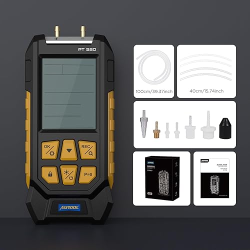AUTOOL Manometer Gas Pressure Tester,Digital Manometer HVAC,11 Units Differential Dual Port Pressure Gauge -100 to 200Kpa,Data Zeroing with Backlight LCD Display - Poueer
