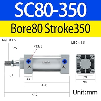 Aluminum pneumatic cylinder air cylinder Bore 100mm stroke 200mm 8 Inch large thrust SC100X200 - Poueer