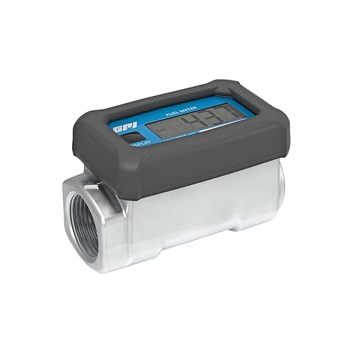 GPI 113255-1, (GALLONS) 01A31GM Aluminum Turbine Fuel Flowmeter with Digital LCD Display, 3-30 GPM, 1-Inch FNPT Inlet/Outlet, 0.75-Inch Reducer Bushings, ±5% Accuracy - Poueer