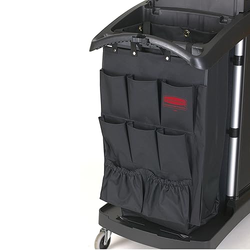 Rubbermaid Commercial Products 9-Pocket Housekeeping Cart Organizer, Black, Garbage Bin Caddy for Cleaning Supplies, Compatible with Any Cart for Spray Bottles/Supplies/Brushes/Liners/Bags - Poueer