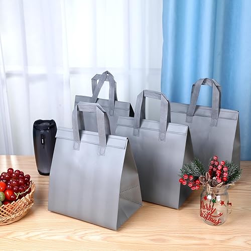 Hushee 200 Pcs Insulated Take out Bags Bulk Thermal Insulation Take Away Bags Disposable 10.24x11.02x6.69 Inch for Grocery Lunch Hot Cold Frozen Food Delivery Shipping Cooler(Black) - Poueer
