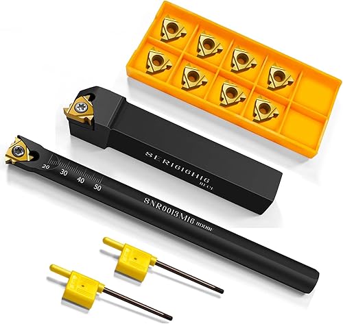 1/2' 5/8' SNR0013M16+SER1616H16 Lathe Internal Threading Holders Turning Tool Holder with 5pcs 16IR AG60+5pcs 16ER AG60 Carbide Turning Inserts - Poueer