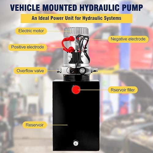 Hydraulic Power Unit, 12V 13 Quart Hydraulic Pump, Single Acting Hydraulic Power, Dump Trailer Pump with 12L Steel Tank, Car Lift Hydraulic Power Unit Fir Auto Repair - Poueer