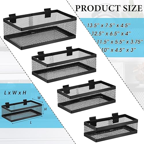 Coume 4 Pcs Black Slatwall Baskets 4 Size Metal Mesh Wire Basket for Slatwall Panels Ventilated Wall Mounted Hanging Accessories for Home Garage Retail Store Display Organizing(Mixed Size) - Poueer