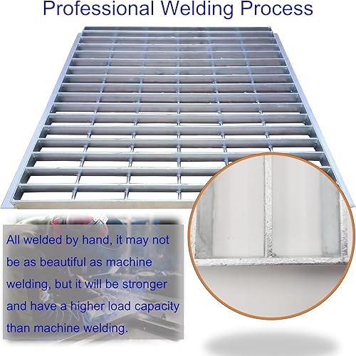 Galvanized Steel Drain Grate with Base, 16x16 Outdoor Drain Cover and Frame, B Class Sewer Grate with Lip, Durable Heavy Duty Channel Grate, Sliver Square Drainage Grate Driveway - Poueer