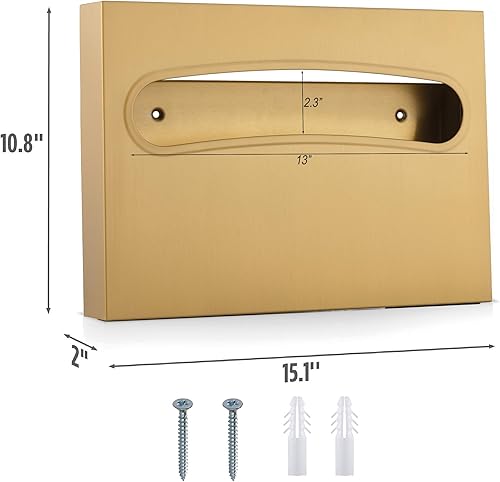 Toilet Seat Cover Dispenser - Enhanced Anti-Fingerprint Coating, HighQuality Stainless Steel, Wall-Mounted for Commercial Bathrooms - Holds 250 Seat Covers - Gold - Poueer
