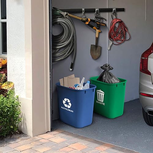 Acrimet Wastebasket Bin for Recycling and Waste, 6.75 Gallon/ 27 Quart/ 24 Liter (Plastic) (Green and Blue) (Set of 2) - Poueer