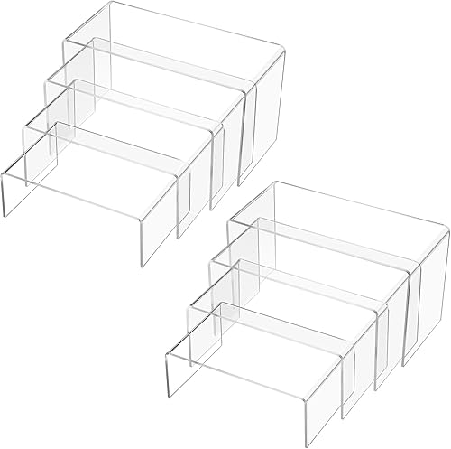 Chuangdi 20 Pcs Acrylic Display Risers, Clear Product Stand, Jewelry Display Riser Shelf Showcase Fixtures for Figure Dessert Cupcake Candy Action Showcase(Super Large Set) - Poueer