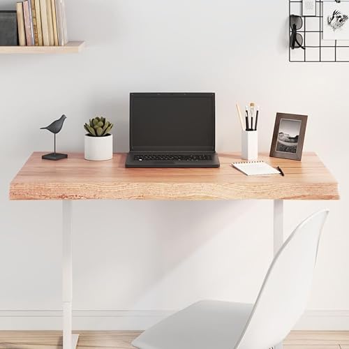 vidaXL Treated Solid Oak Wood Table Top | Live Edge | Home and Office Friendly | Light Brown| Dimensions: 39.4'x19.7'x(0.8'-1.6') - Poueer
