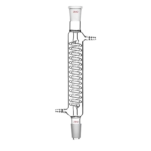 29/42 Glass Graham Condenser Coil Heat Exchanger with 10mm Hose Connection Lab Chemistry Glassware (200mm) - Poueer
