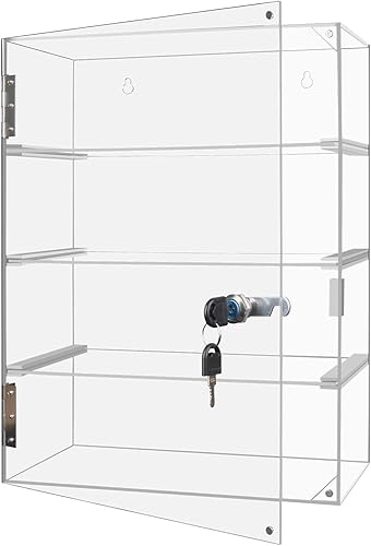 Locking Display Case,Showcase Display Cabinet,4-Tier Acrylic Display Case with Lock Key,Clear Detachable Countertop Display Cabinet with Shelves for Figures Rock Collectibles(11.81x5.31x15.75 inch) - Poueer