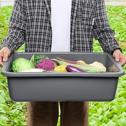 4 Packs 35 L Large Plastic Commercial Bus Tub, Utility Bus Box, Gray - Poueer