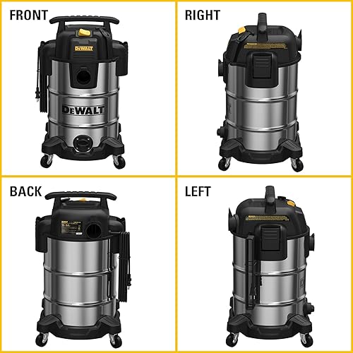 DEWALT DXV08S 8 Gallon Wet/Dry Vacuum, 4 Peak HP Shop Vacuum, Stainless Steel Tank, Silver - Poueer