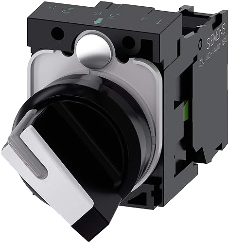 Siemens 3SU11002BF601BA0 Selector Switch, O-I, Black, 5to500volts, Plastic, IP66, IP67, IP69K Protection Rating, Black Plastic, 22mm, White - Poueer