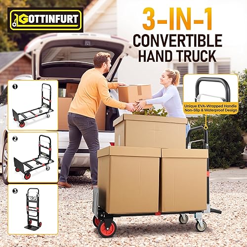New Version Stair Climbing Dolly, 300LB Capacity Folding Stairs Climber Dolly Cart with Telescoping Handle & Silent Wheel, Stair Climbing Hand Trucks with Elastic Rope for Moving, Shopping, Office Use - Poueer